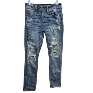 American Eagle Outfitters Move Free Slim Jeans Mens 28x29 Distressed  Blue Denim